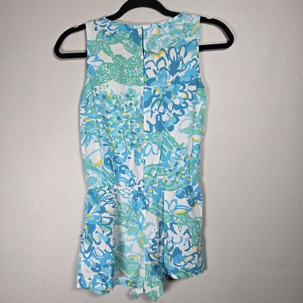Lilly Pulitzer Tybee In A Pinch Blue Sleeveless Tassel Tie Short Romper XXS - Picture 6 of 14